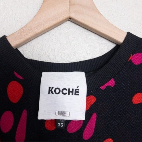 KOCHE Twisted Dotted Lace Mini Dress XS Black Red Mesh Satin Panel Sheer - Picture 4 of 15